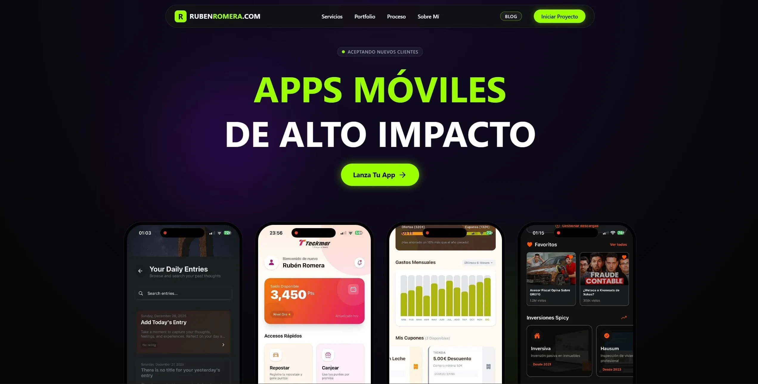 Web de promoción de servicios freelance de Ruben Romera - app.rubenromera.com construido con React