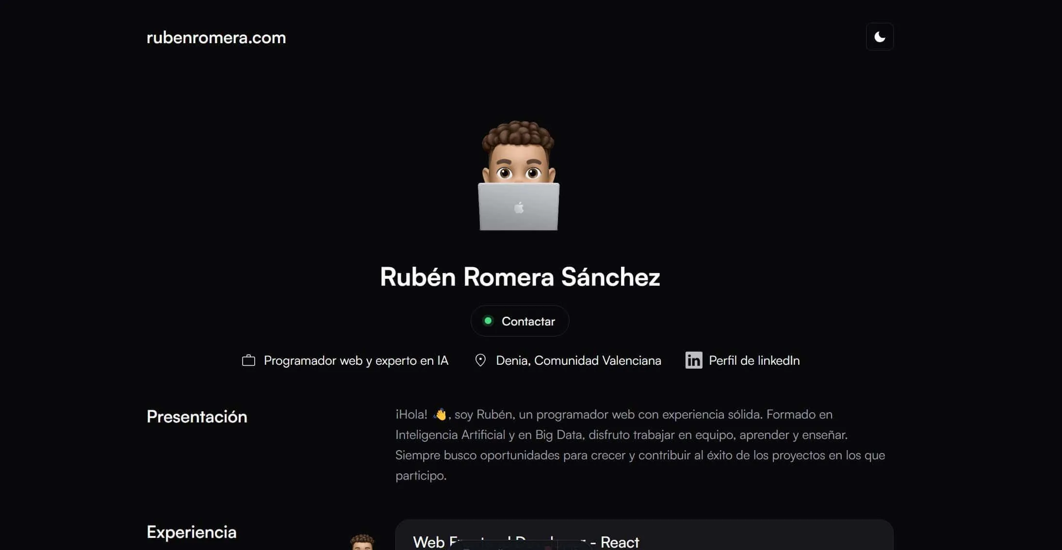 Imagen de la landing page del portfolio rubenromera.com